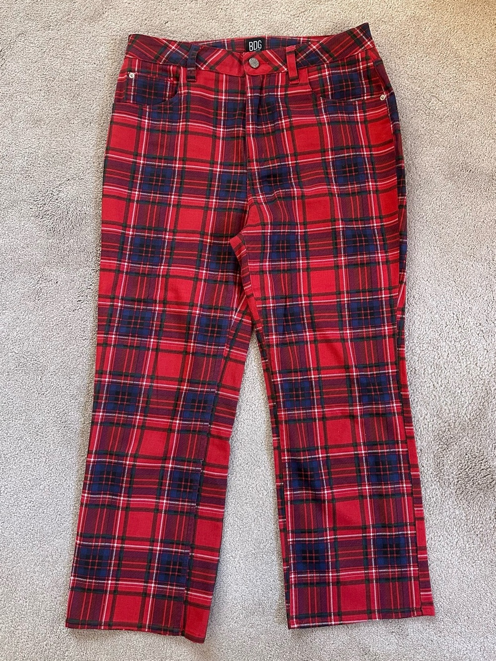 BDG Red Plaid Tartan Kick Flare High Rise Women’s Pants Size 30